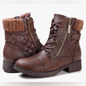 STQ Women's Combat Boots Lace up Ankle Booties Brown, Size 7